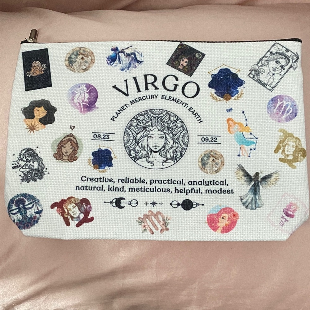 Virgo Zodiac Canvas Cosmetic Bag - White